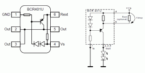 Rys. 1. Budowa układu BCR401U i jego
podstawowy schemat aplikacyjny
