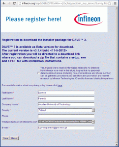 Rys. 3. Formularz osobowy wymagany do pobrania pakietu DAvE 3