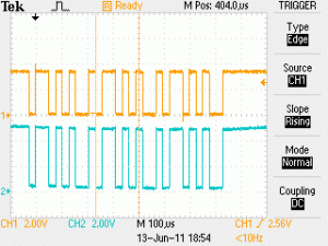 Rys. 2. Przykład
konwersji poziomów pomiędzy systemami cyfrowymi zasilanymi napięciami 3,3 i 5 V