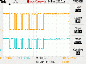 Rys. 3. Przykład
konwersji poziomów pomiędzy systemami cyfrowymi zasilanymi napięciami 5 i 3,3 V