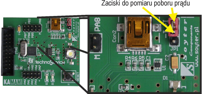 Fot. 3. Umiejscowienie zworki i styków do pomiaru natężenia prądu